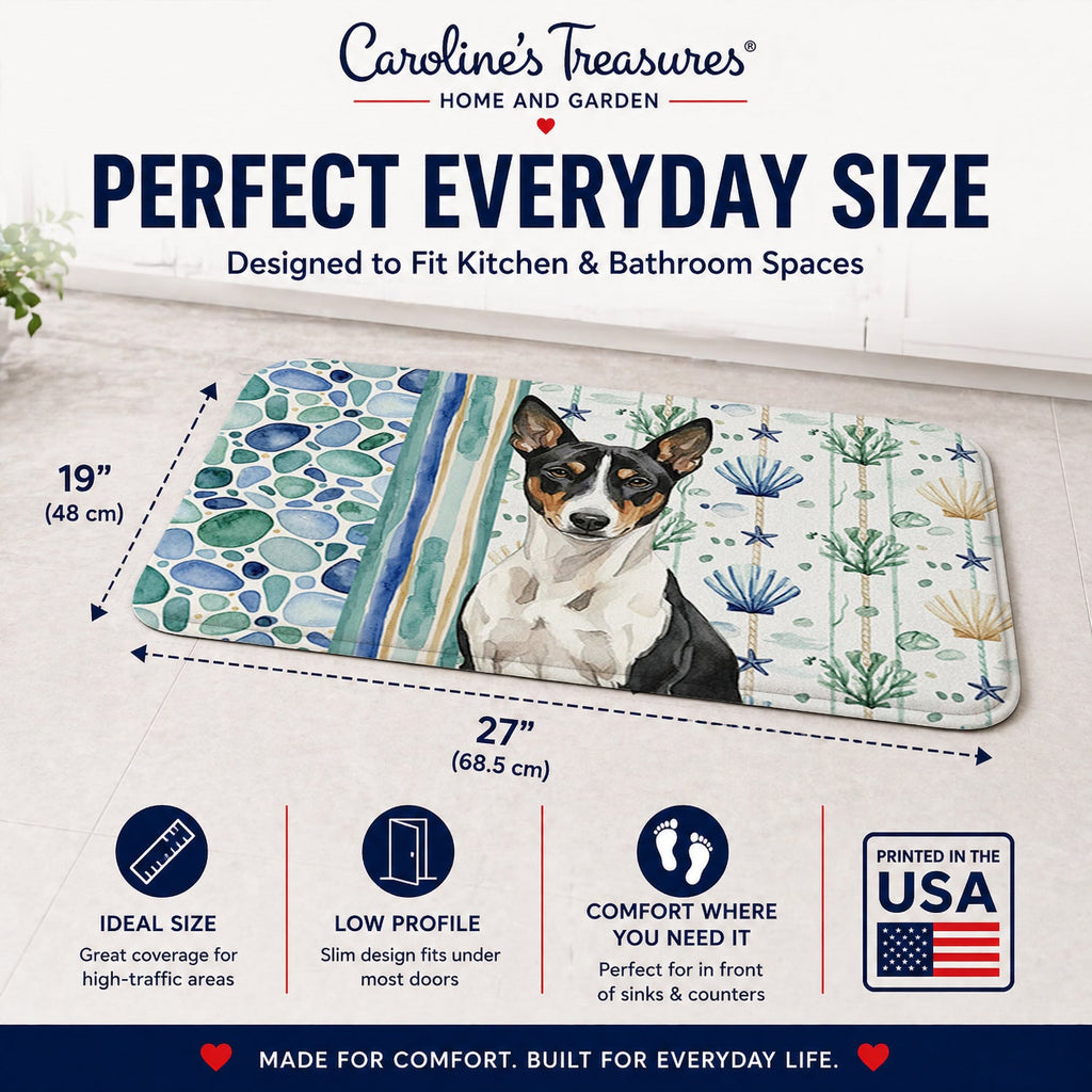 Black and White Basenji Coastal Sea Glass Memory Foam Kitchen Mat Machine Washable Anti-Fatigue Cushion Comfort Bath or Kitchen Rug