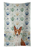 Red and White Basenji Coastal Sea Glass Kitchen Towel Velour Plush Front and Cotton Loop Back Machine Washable