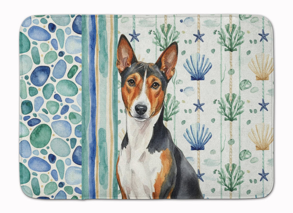 Tricolor and White Basenji Coastal Sea Glass Memory Foam Kitchen Mat Machine Washable Anti-Fatigue Cushion Comfort Bath or Kitchen Rug