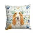 Lemon and White Basset Hound Coastal Sea Glass Decorative Throw Pillow 18x18 Indoor Outdoor Accent Cushion, Fabric Cover with Insert for Sofa, Bed, Porch & Living Room