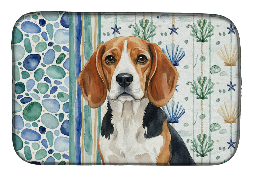 Beagle Coastal Sea Glass Dish Drying Mat Absorbent Dish Drying Mat Pad for Kitchen Counter Dish Drainer Mat for Countertop, 14 x 21", Multicolor