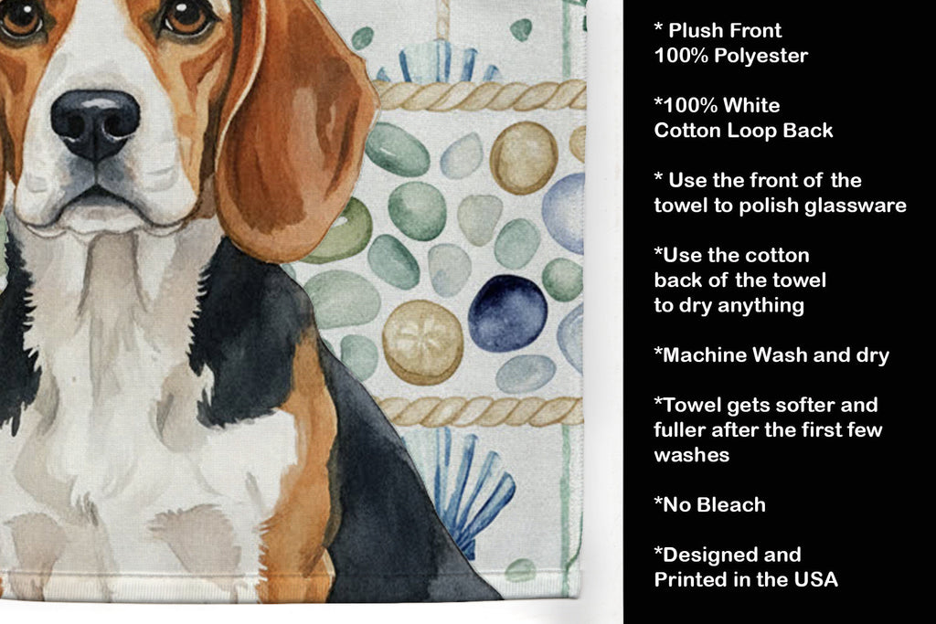 Beagle Coastal Sea Glass Kitchen Towel Velour Plush Front and Cotton Loop Back Machine Washable