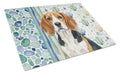 Beagle Coastal Sea Glass Cutting Board Tempered Glass Kitchen Cutting Surface, Heat Resistant Chopping, Non-Slip Feet, Food Prep & Serving