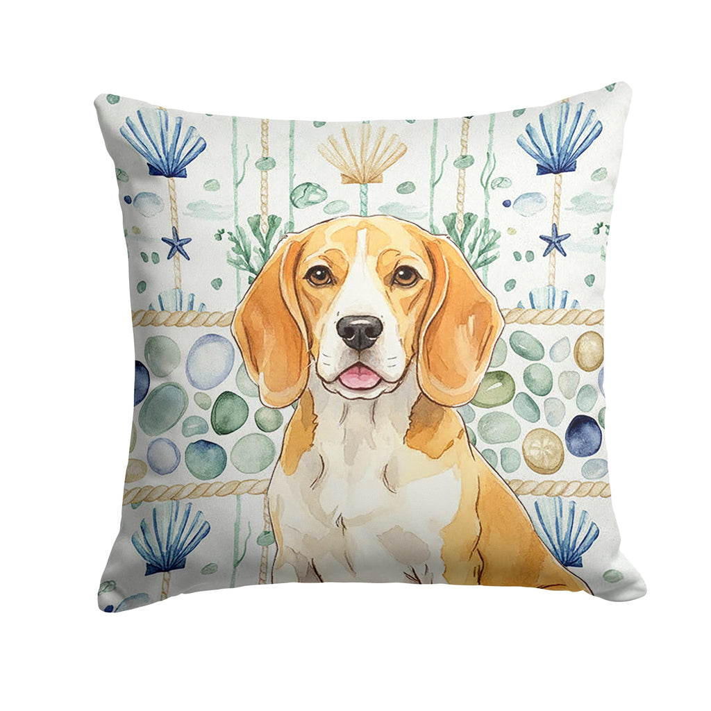 Lemon and White Beagle Coastal Sea Glass Decorative Throw Pillow 14x14 Indoor Outdoor Accent Cushion, Fabric Cover with Insert for Sofa, Bed, Porch & Living Room