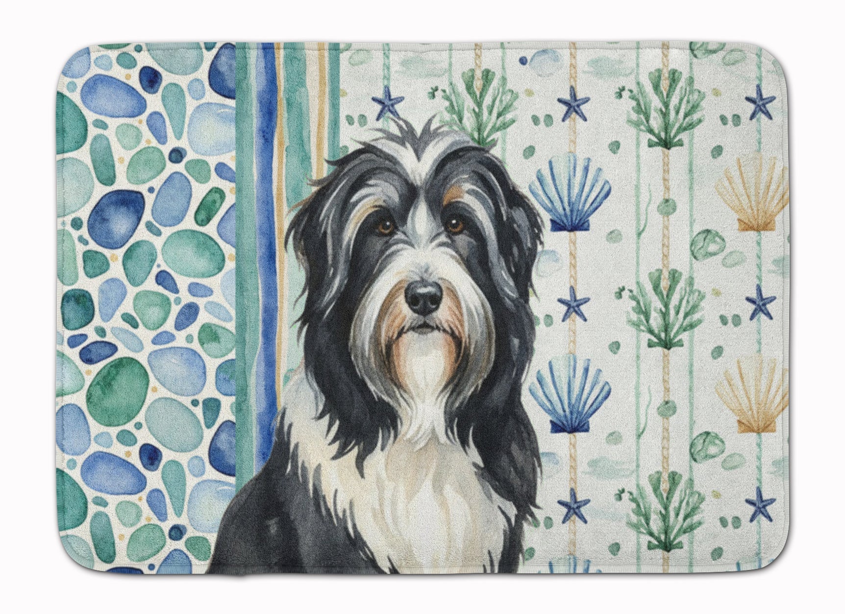 Black Bearded Collie Coastal Sea Glass Memory Foam Kitchen Mat Machine Washable Anti-Fatigue Cushion Comfort Bath or Kitchen Rug