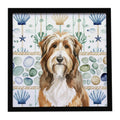 Brown Bearded Collie Coastal Sea Glass Framed Metal Print Bathroom, Kitchen, Office, Home Decor Wall Art Ready to Hang, Square, 8X8