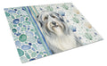 Bearded Collie Coastal Sea Glass Cutting Board Tempered Glass Kitchen Cutting Surface, Heat Resistant Chopping, Non-Slip Feet, Food Prep & Serving