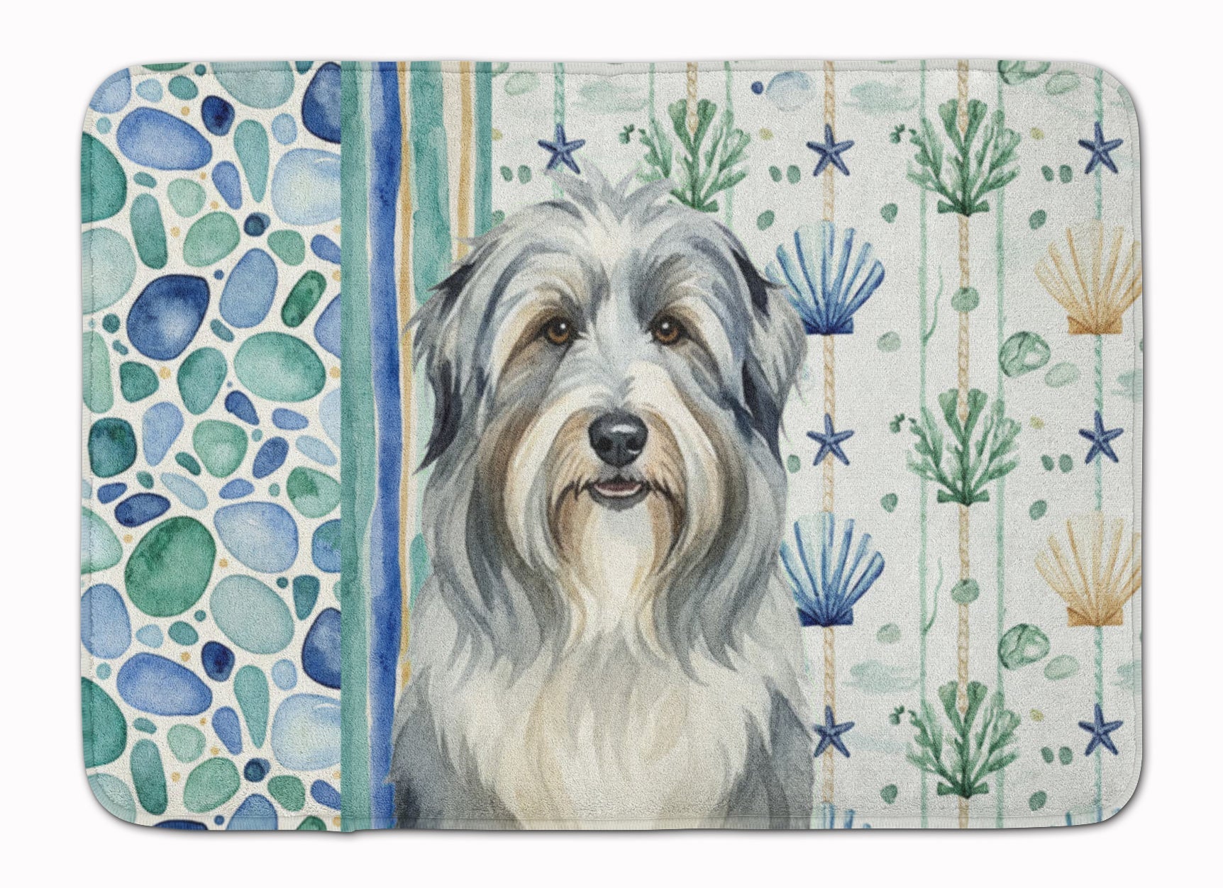 Bearded Collie Coastal Sea Glass Memory Foam Kitchen Mat Machine Washable Anti-Fatigue Cushion Comfort Bath or Kitchen Rug