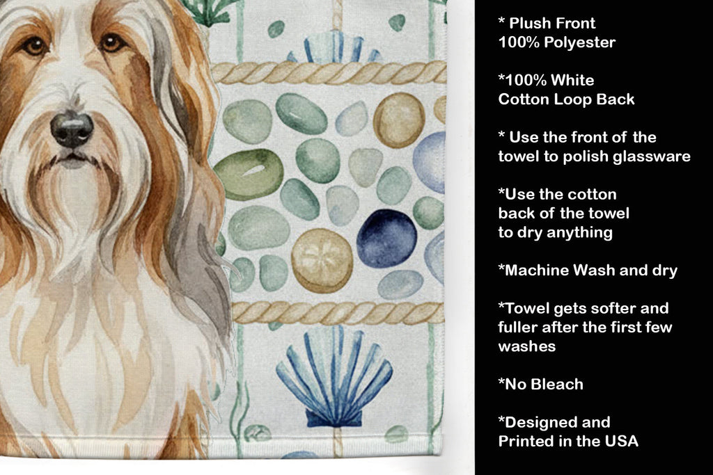 Fawn Bearded Collie Coastal Sea Glass Kitchen Towel Velour Plush Front and Cotton Loop Back Machine Washable