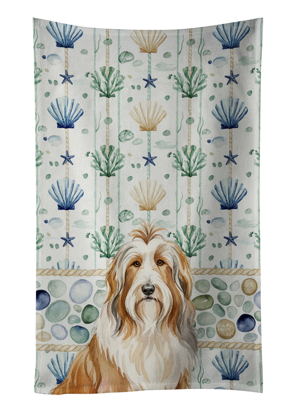 Fawn Bearded Collie Coastal Sea Glass Kitchen Towel Velour Plush Front and Cotton Loop Back Machine Washable