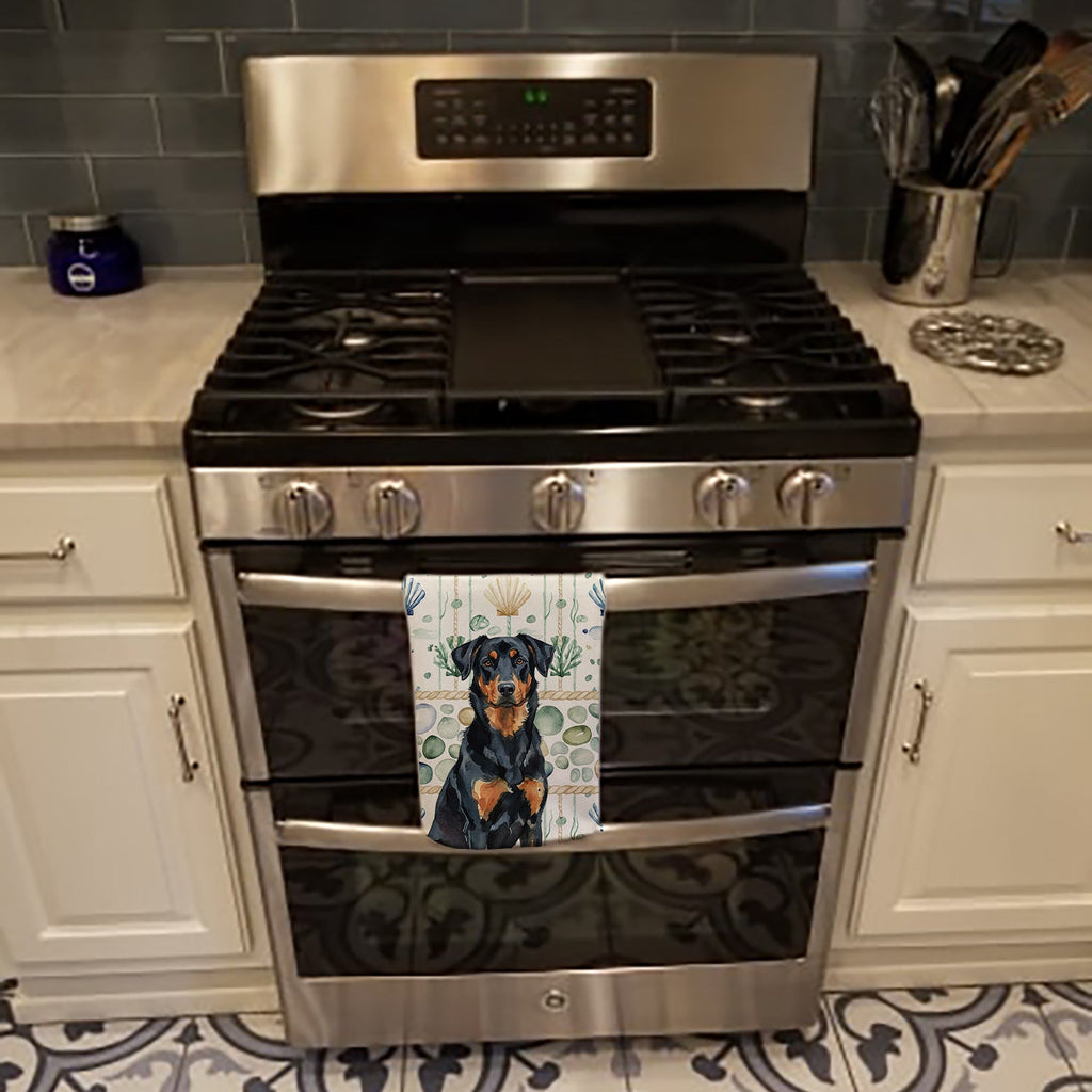 Beauceron Coastal Sea Glass Kitchen Towel Velour Plush Front and Cotton Loop Back Machine Washable