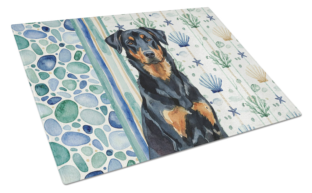 Beauceron Coastal Sea Glass Cutting Board Tempered Glass Kitchen Cutting Surface, Heat Resistant Chopping, Non-Slip Feet, Food Prep & Serving