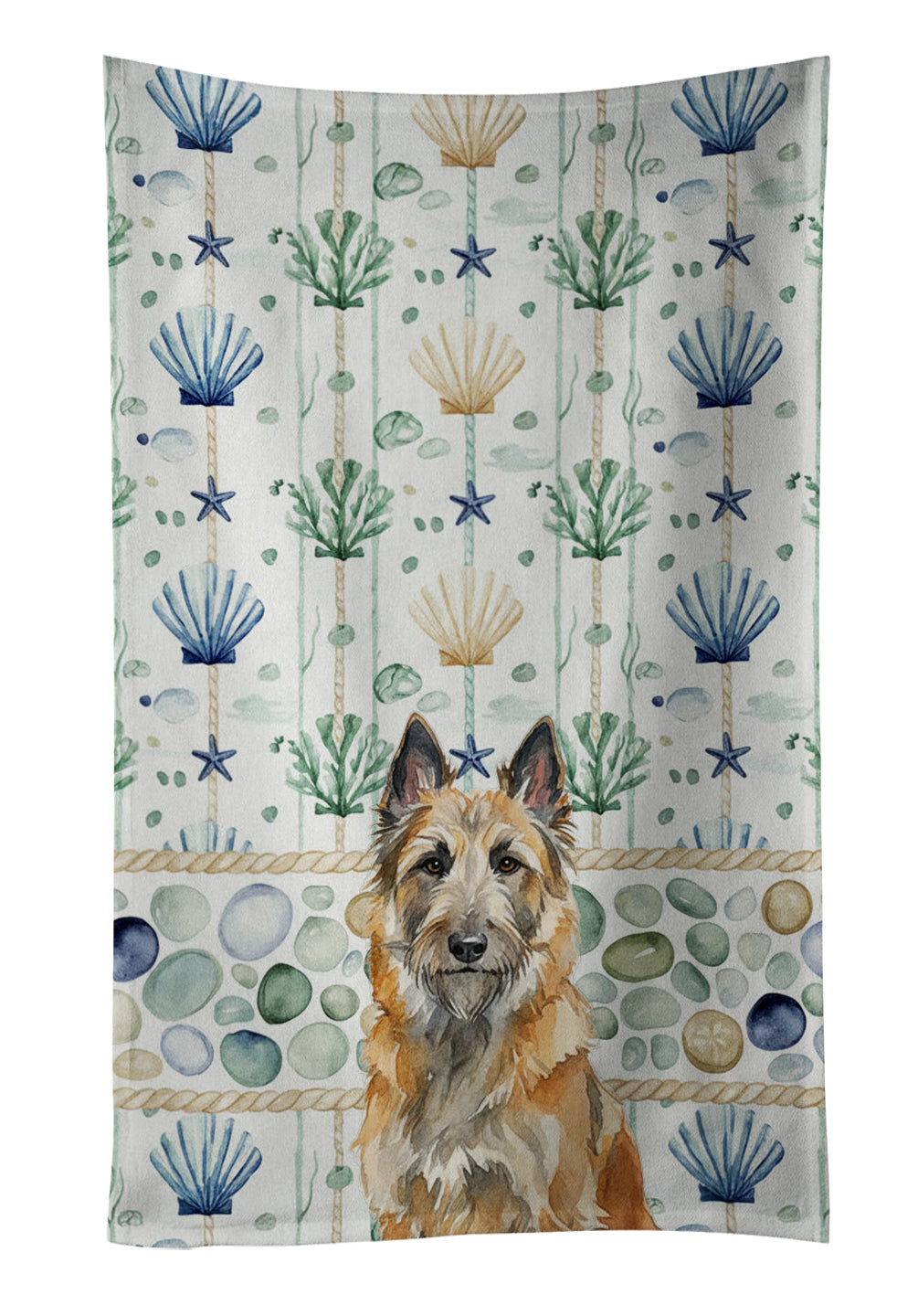 Belgian Laekenois Coastal Sea Glass Kitchen Towel Velour Plush Front and Cotton Loop Back Machine Washable