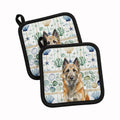 Belgian Laekenois Coastal Sea Glass Pot Holder Set of 2 Heat Resistant Quilted Hot Pads 7.5 x 7.5 Inch, Insulated Kitchen Trivets for Cooking & Baking