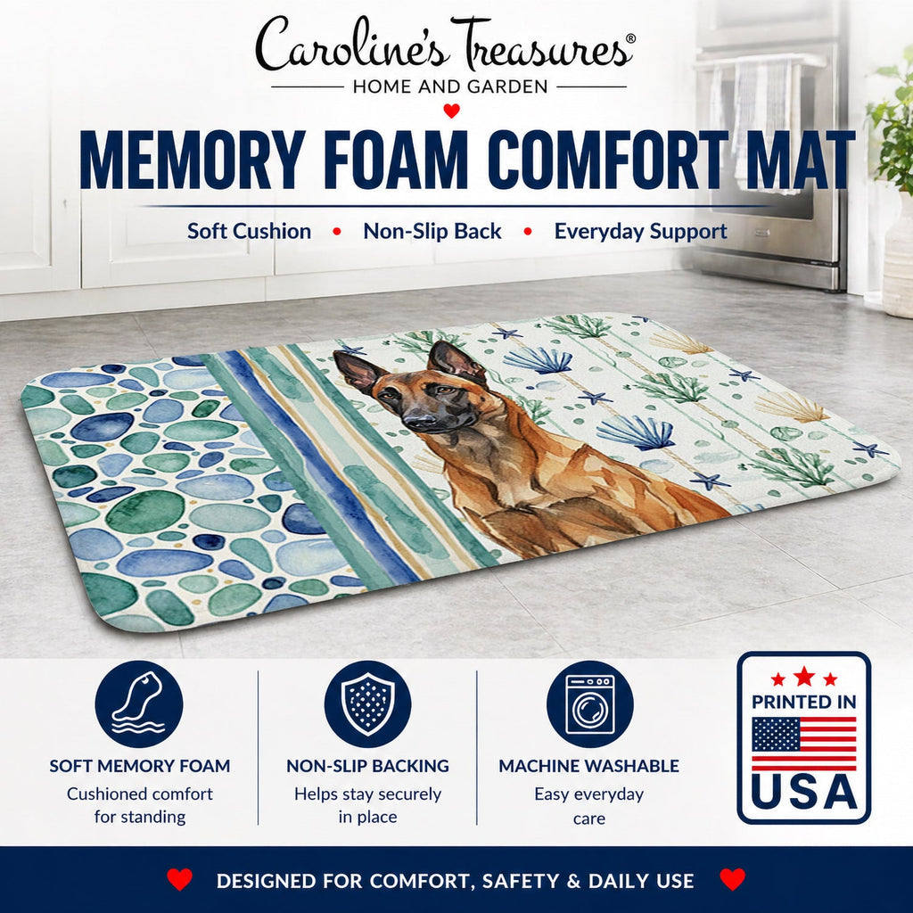 Mahogany Belgian Malinois Coastal Sea Glass Memory Foam Kitchen Mat Machine Washable Anti-Fatigue Cushion Comfort Bath or Kitchen Rug