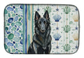 Belgian Sheepdog Groenendael Coastal Sea Glass Dish Drying Mat Absorbent Dish Drying Mat Pad for Kitchen Counter Dish Drainer Mat for Countertop, 14 x 21", Multicolor