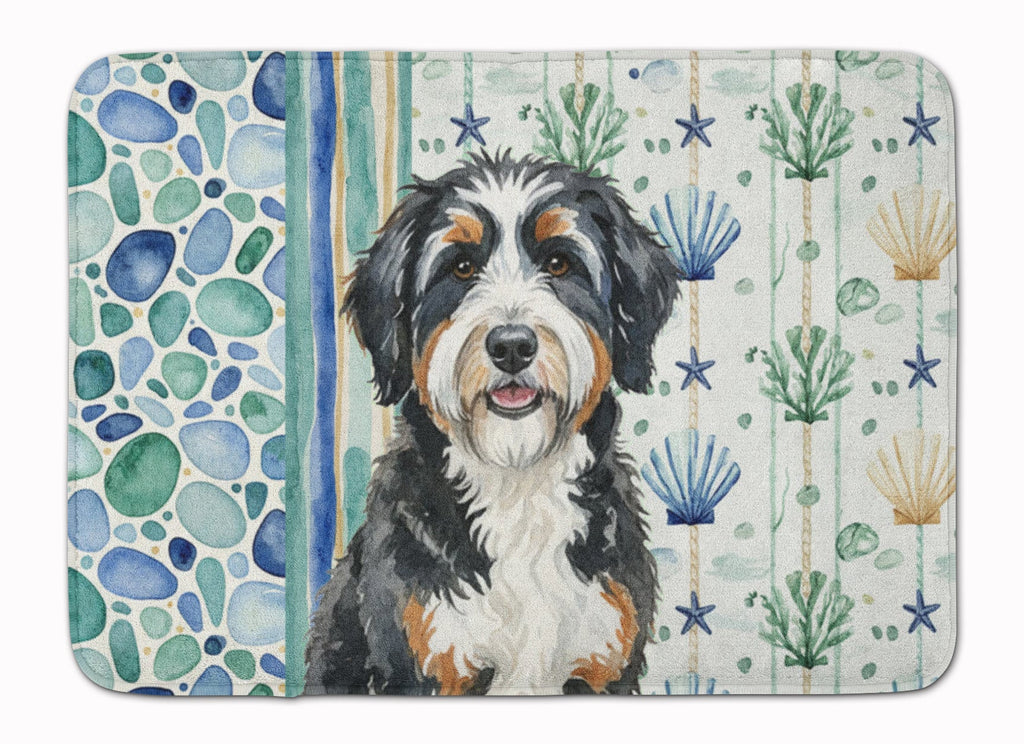 Berndoodle Coastal Sea Glass Memory Foam Kitchen Mat Machine Washable Anti-Fatigue Cushion Comfort Bath or Kitchen Rug
