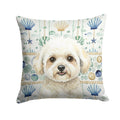 White and Cream Bichon Frise Coastal Sea Glass Decorative Throw Pillow 18x18 Indoor Outdoor Accent Cushion, Fabric Cover with Insert for Sofa, Bed, Porch & Living Room