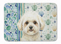 White and Cream Bichon Frise Coastal Sea Glass Memory Foam Kitchen Mat Machine Washable Anti-Fatigue Cushion Comfort Bath or Kitchen Rug