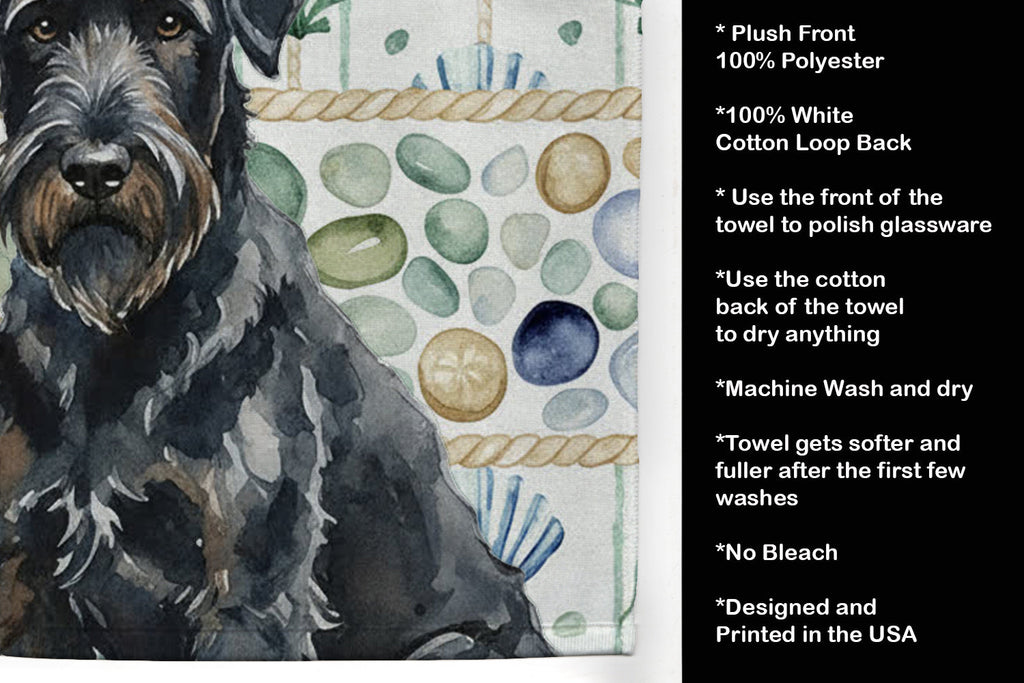 Black Russian Terrier Coastal Sea Glass Kitchen Towel Velour Plush Front and Cotton Loop Back Machine Washable