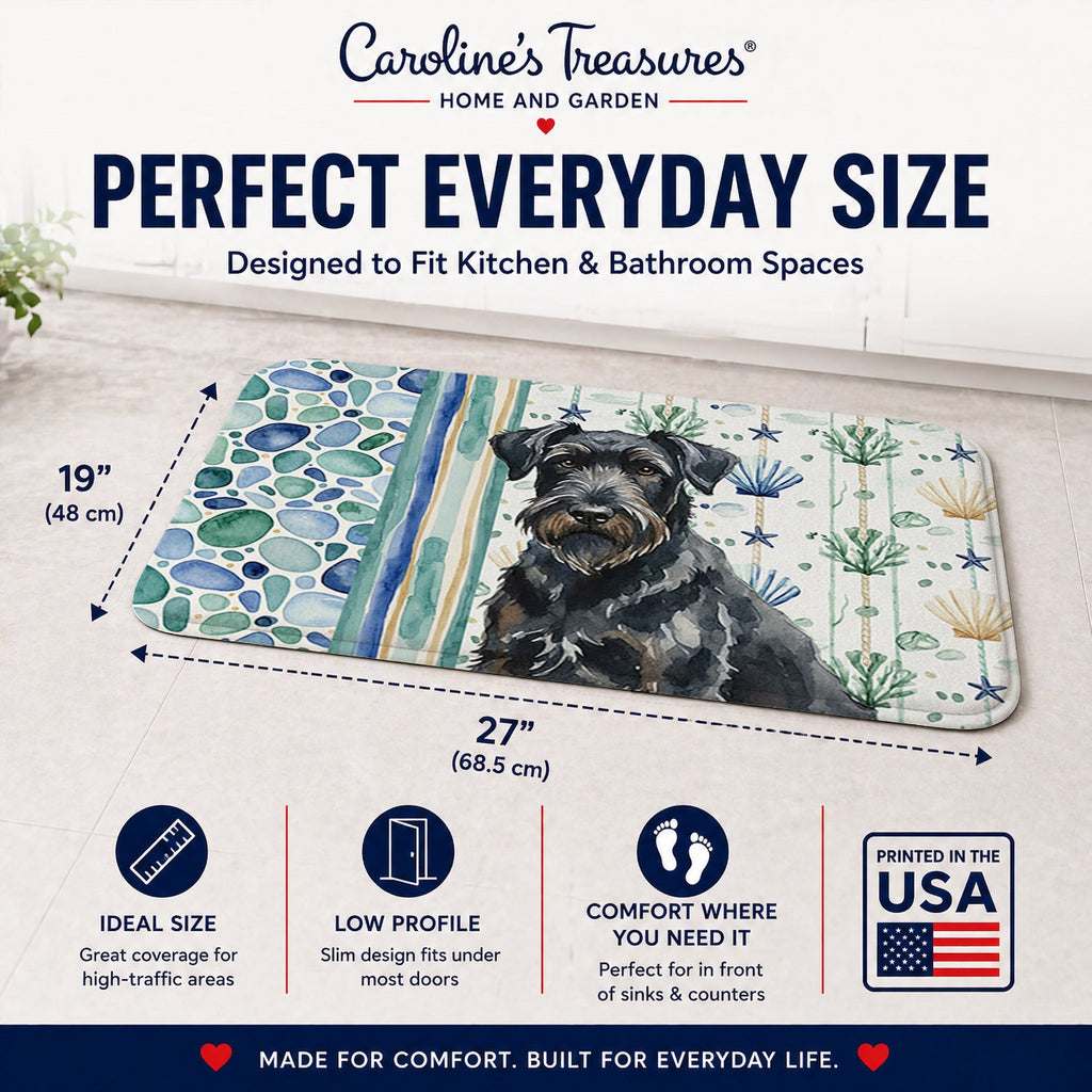 Black Russian Terrier Coastal Sea Glass Memory Foam Kitchen Mat Machine Washable Anti-Fatigue Cushion Comfort Bath or Kitchen Rug