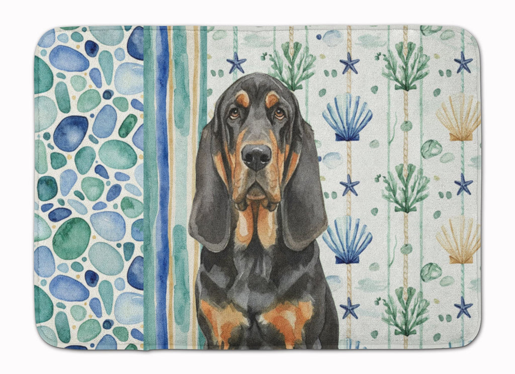 Black and Tan Bloodhound Coastal Sea Glass Memory Foam Kitchen Mat Machine Washable Anti-Fatigue Cushion Comfort Bath or Kitchen Rug