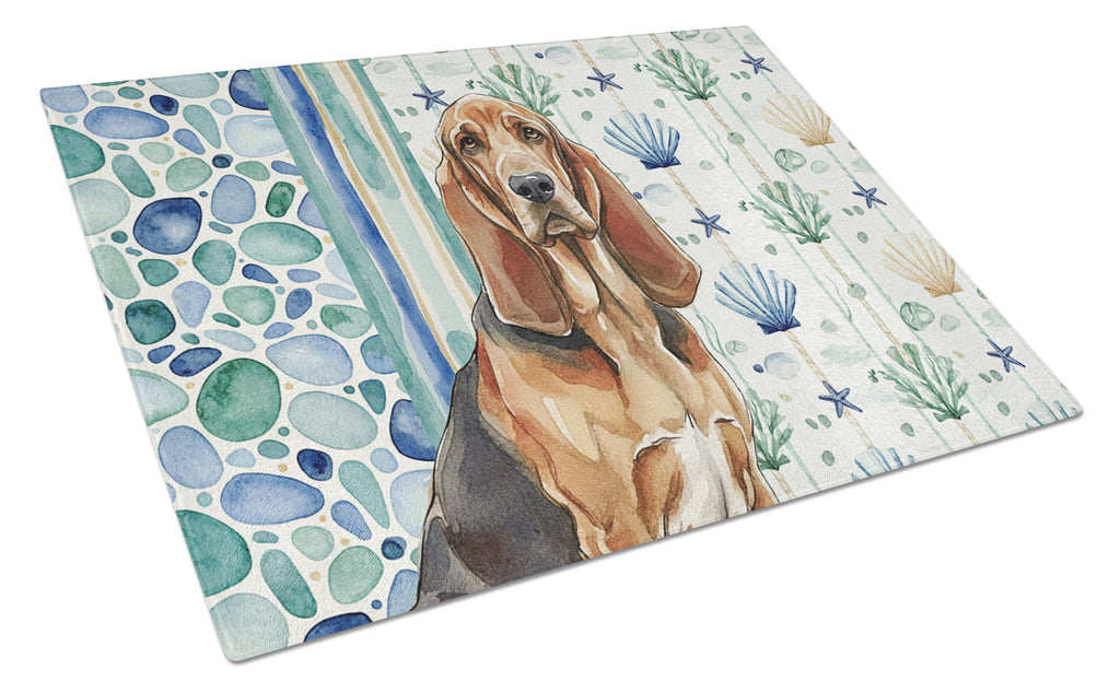 Liver and Tan Bloodhound Coastal Sea Glass Cutting Board Tempered Glass Kitchen Cutting Surface, Heat Resistant Chopping, Non-Slip Feet, Food Prep & Serving