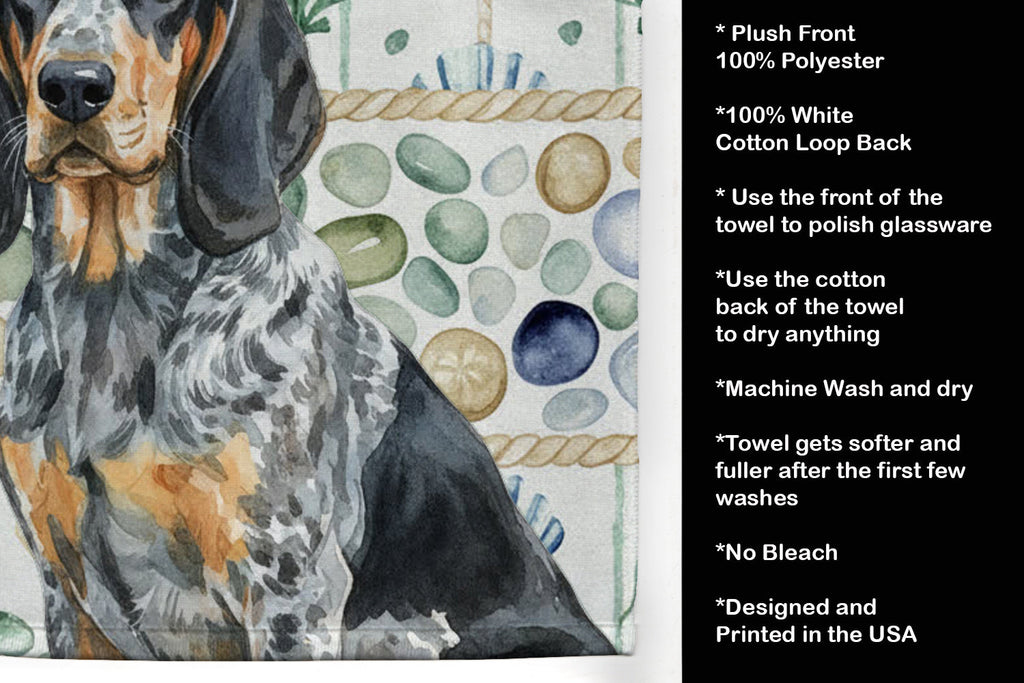 Bluetick Coonhound Coastal Sea Glass Kitchen Towel Velour Plush Front and Cotton Loop Back Machine Washable