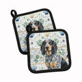 Bluetick Coonhound Coastal Sea Glass Pot Holder Set of 2 Heat Resistant Quilted Hot Pads 7.5 x 7.5 Inch, Insulated Kitchen Trivets for Cooking & Baking