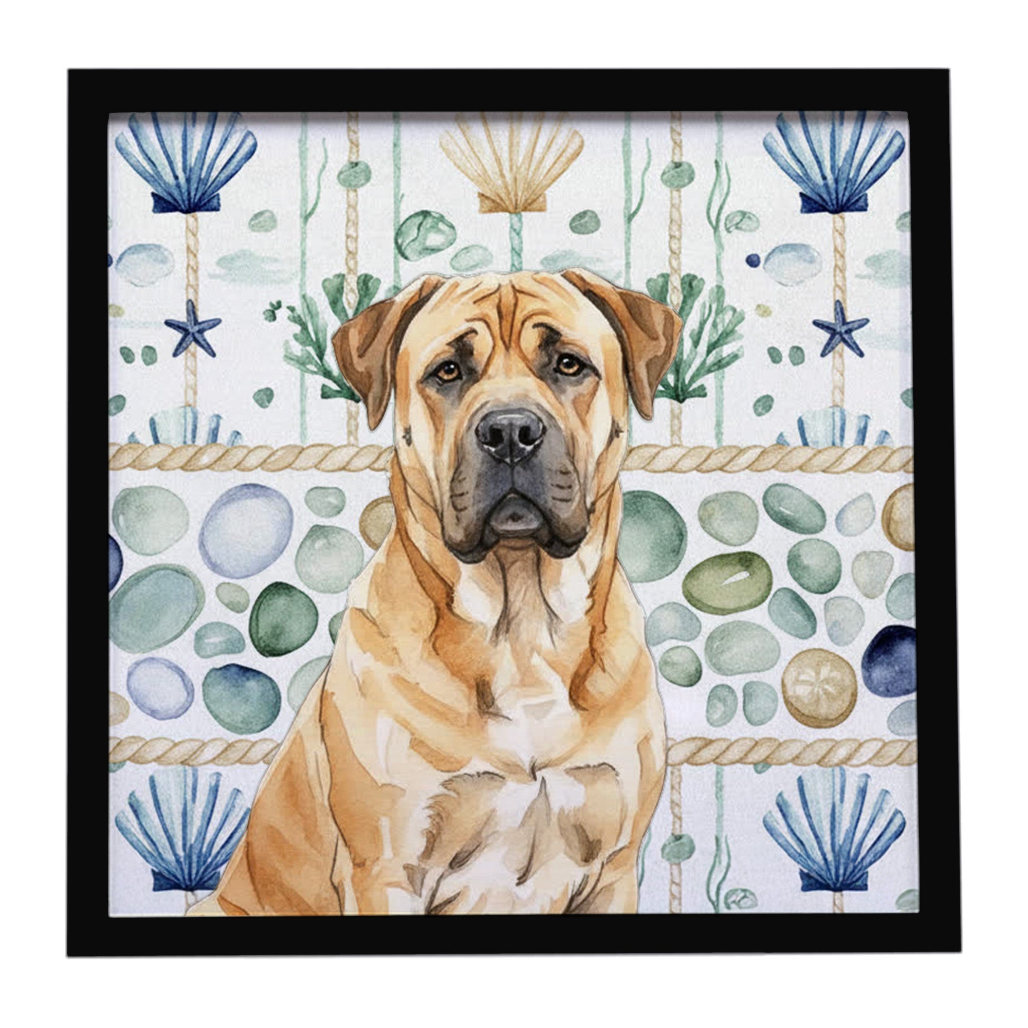 Fawn Boerboel Coastal Sea Glass Framed Metal Print Bathroom, Kitchen, Office, Home Decor Wall Art Ready to Hang, Square, 8X8