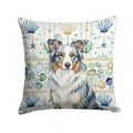 Blue Merle Border Collie Coastal Sea Glass Decorative Throw Pillow 14x14 Indoor Outdoor Accent Cushion, Fabric Cover with Insert for Sofa, Bed, Porch & Living Room