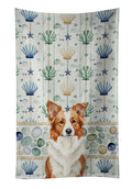 Red and White Border Collie Coastal Sea Glass Kitchen Towel Velour Plush Front and Cotton Loop Back Machine Washable