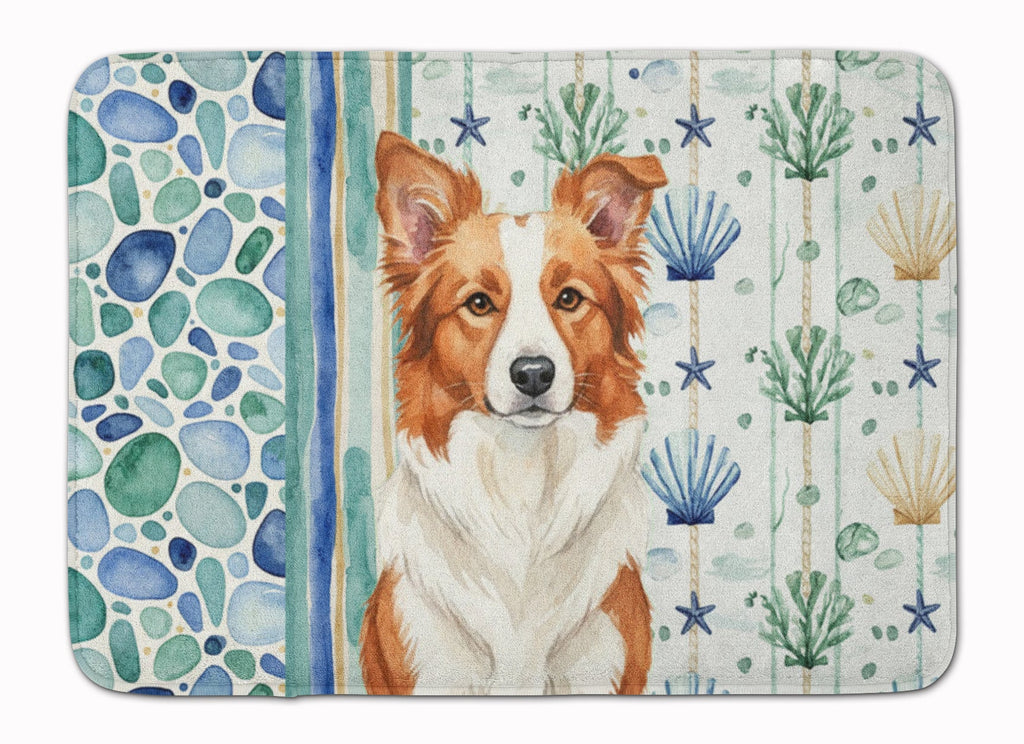 Red and White Border Collie Coastal Sea Glass Memory Foam Kitchen Mat Machine Washable Anti-Fatigue Cushion Comfort Bath or Kitchen Rug