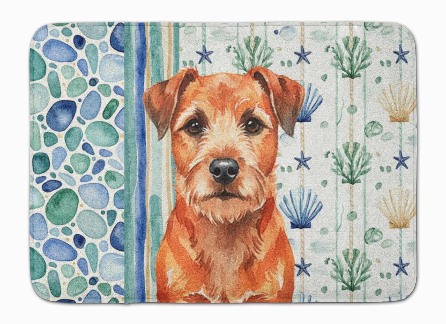 Red Border Terrier Coastal Sea Glass Memory Foam Kitchen Mat Machine Washable Anti-Fatigue Cushion Comfort Bath or Kitchen Rug