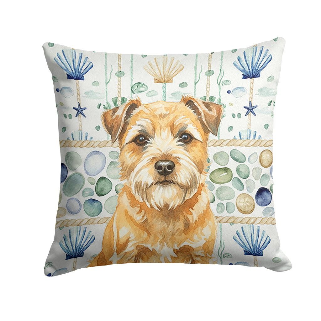 Wheaten Border Terrier Coastal Sea Glass Decorative Throw Pillow 14x14 Indoor Outdoor Accent Cushion, Fabric Cover with Insert for Sofa, Bed, Porch & Living Room