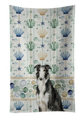 Black and White Borzoi Coastal Sea Glass Kitchen Towel Velour Plush Front and Cotton Loop Back Machine Washable