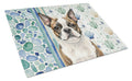 Brindle Boston Terrier Coastal Sea Glass Cutting Board Tempered Glass Kitchen Cutting Surface, Heat Resistant Chopping, Non-Slip Feet, Food Prep & Serving
