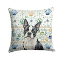 Boston Terrier Coastal Sea Glass Decorative Throw Pillow 18x18 Indoor Outdoor Accent Cushion, Fabric Cover with Insert for Sofa, Bed, Porch & Living Room