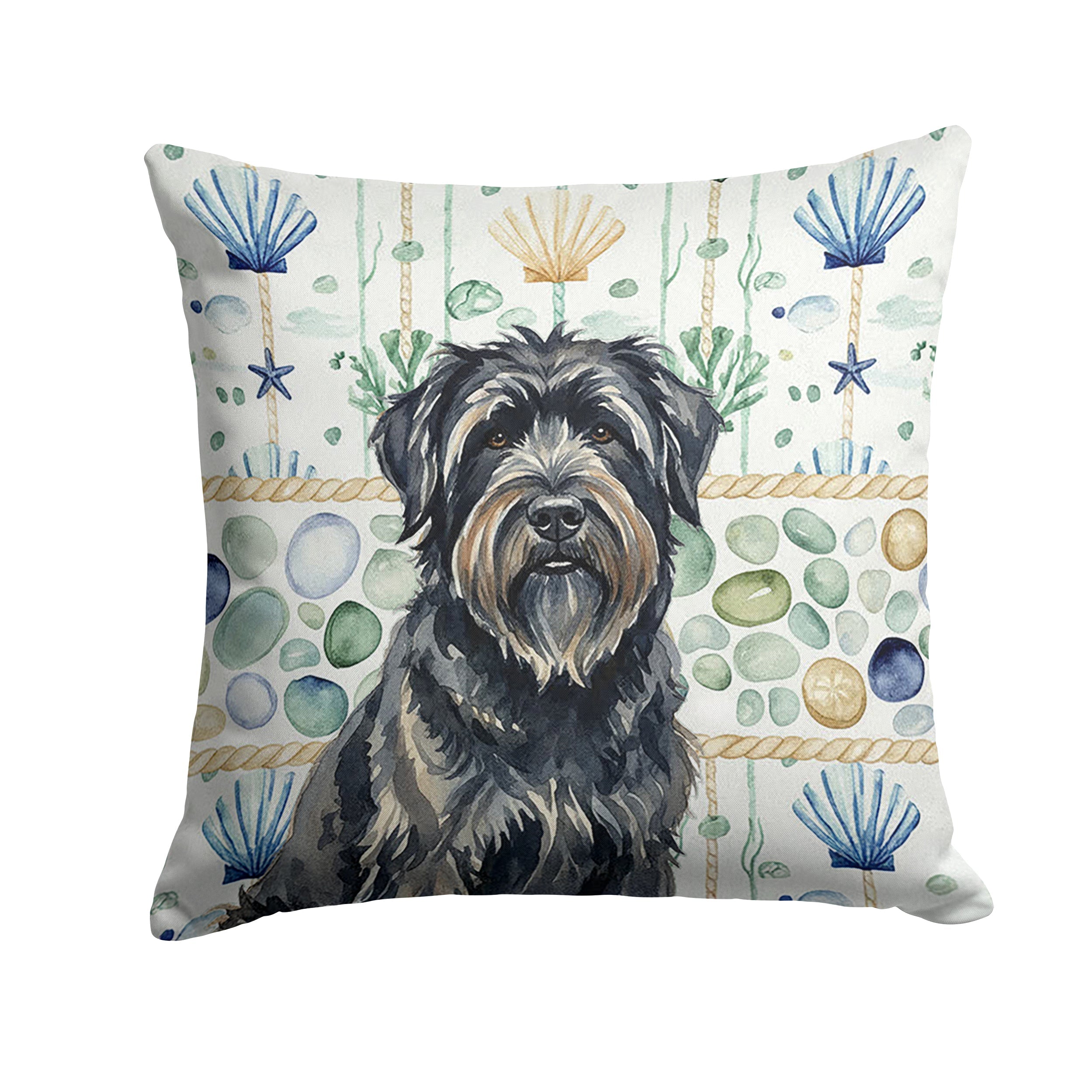Bouvier des Flandres Coastal Sea Glass Decorative Throw Pillow 18x18 Indoor Outdoor Accent Cushion, Fabric Cover with Insert for Sofa, Bed, Porch & Living Room