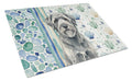 Gray Bouvier des Flandres Coastal Sea Glass Cutting Board Tempered Glass Kitchen Cutting Surface, Heat Resistant Chopping, Non-Slip Feet, Food Prep & Serving