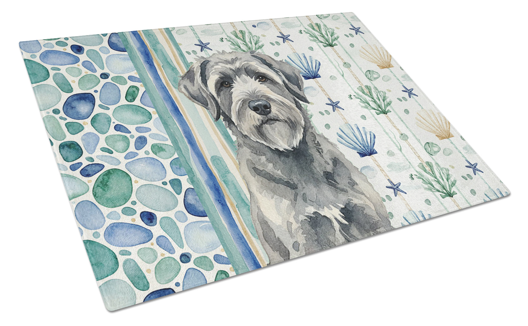 Gray Bouvier des Flandres Coastal Sea Glass Cutting Board Tempered Glass Kitchen Cutting Surface, Heat Resistant Chopping, Non-Slip Feet, Food Prep & Serving