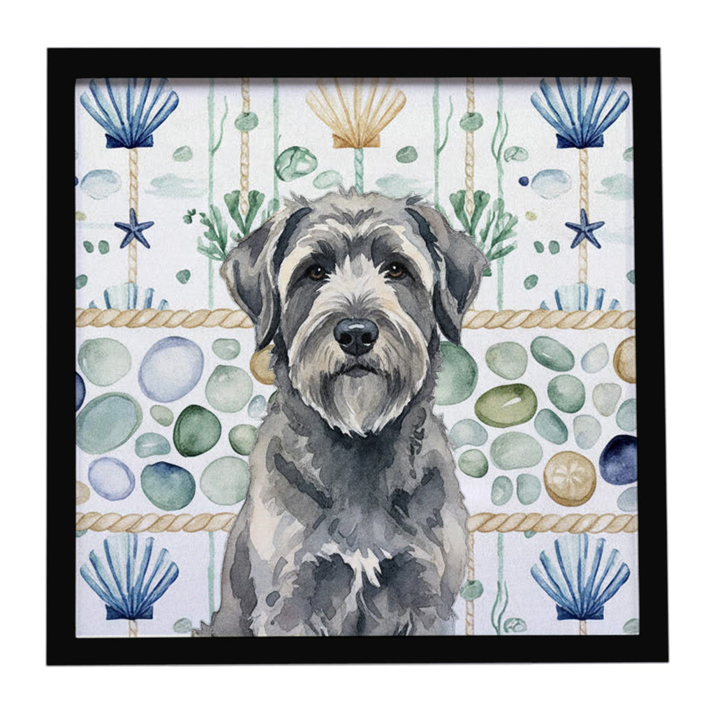 Gray Bouvier des Flandres Coastal Sea Glass Framed Metal Print Bathroom, Kitchen, Office, Home Decor Wall Art Ready to Hang, Square, 8X8