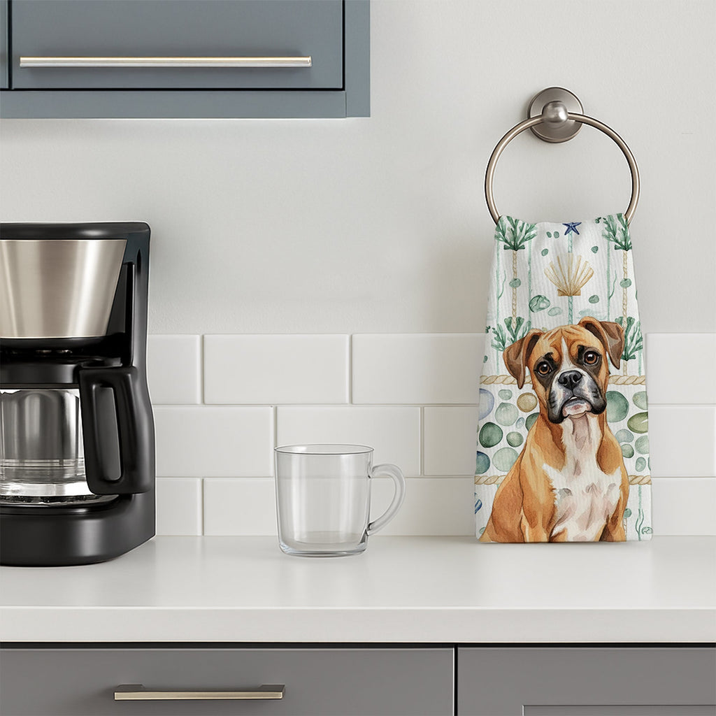 Boxer Coastal Sea Glass Kitchen Towel Velour Plush Front and Cotton Loop Back Machine Washable