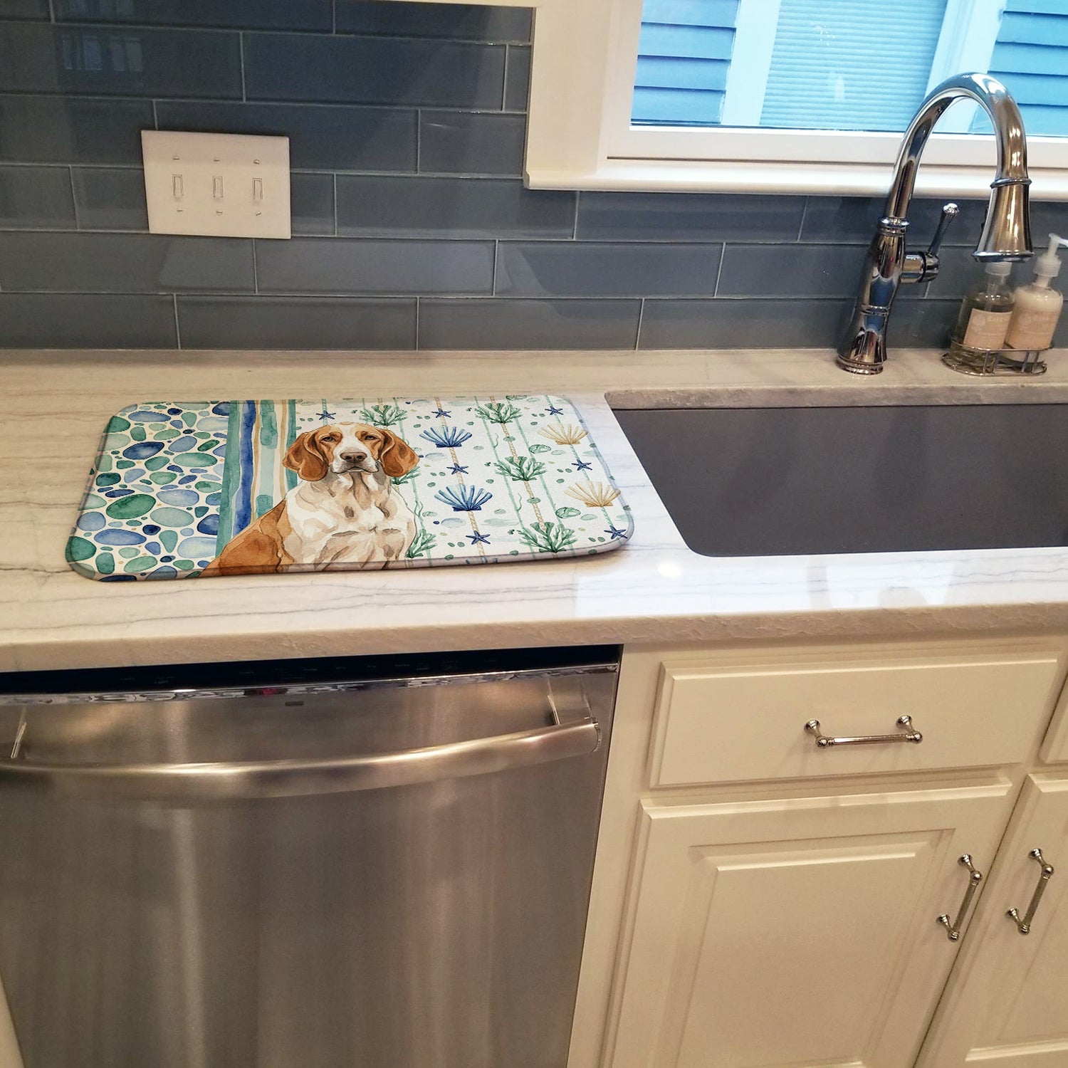 Bracco Italiano Coastal Sea Glass Dish Drying Mat Absorbent Dish Drying Mat Pad for Kitchen Counter Dish Drainer Mat for Countertop, 14 x 21", Multicolor