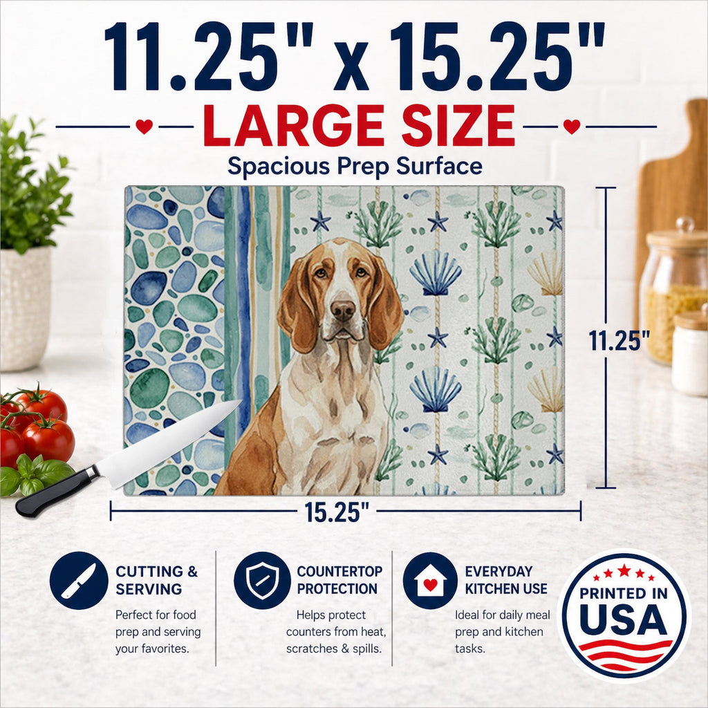 Bracco Italiano Coastal Sea Glass Cutting Board Tempered Glass Kitchen Cutting Surface, Heat Resistant Chopping, Non-Slip Feet, Food Prep & Serving