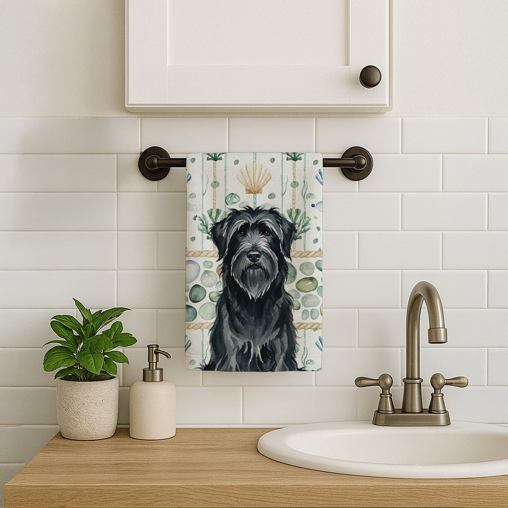 Black Briard Coastal Sea Glass Kitchen Towel Velour Plush Front and Cotton Loop Back Machine Washable