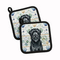 Black Briard Coastal Sea Glass Pot Holder Set of 2 Heat Resistant Quilted Hot Pads 7.5 x 7.5 Inch, Insulated Kitchen Trivets for Cooking & Baking