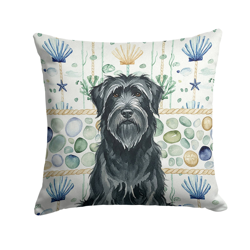 Black Briard Coastal Sea Glass Decorative Throw Pillow 18x18 Indoor Outdoor Accent Cushion, Fabric Cover with Insert for Sofa, Bed, Porch & Living Room