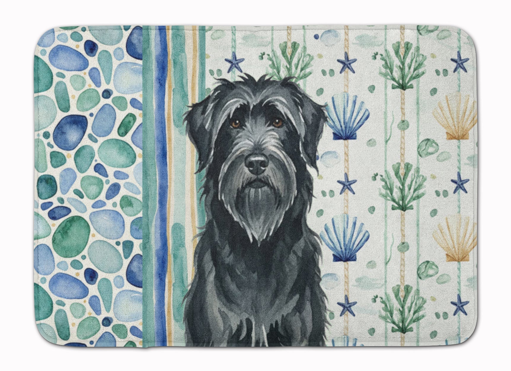 Black Briard Coastal Sea Glass Memory Foam Kitchen Mat Machine Washable Anti-Fatigue Cushion Comfort Bath or Kitchen Rug
