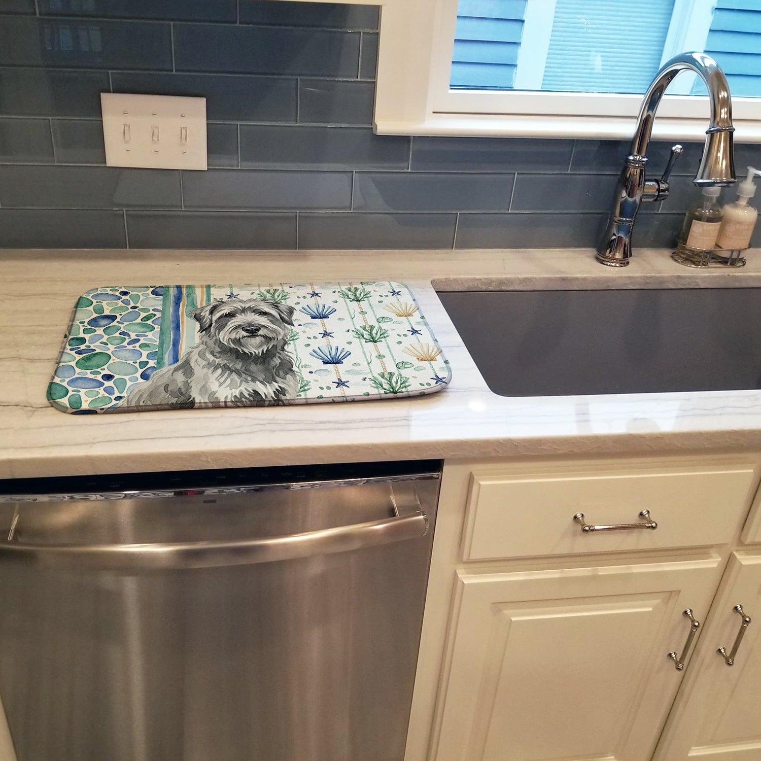 Gray Briard Coastal Sea Glass Dish Drying Mat Absorbent Dish Drying Mat Pad for Kitchen Counter Dish Drainer Mat for Countertop, 14 x 21", Multicolor